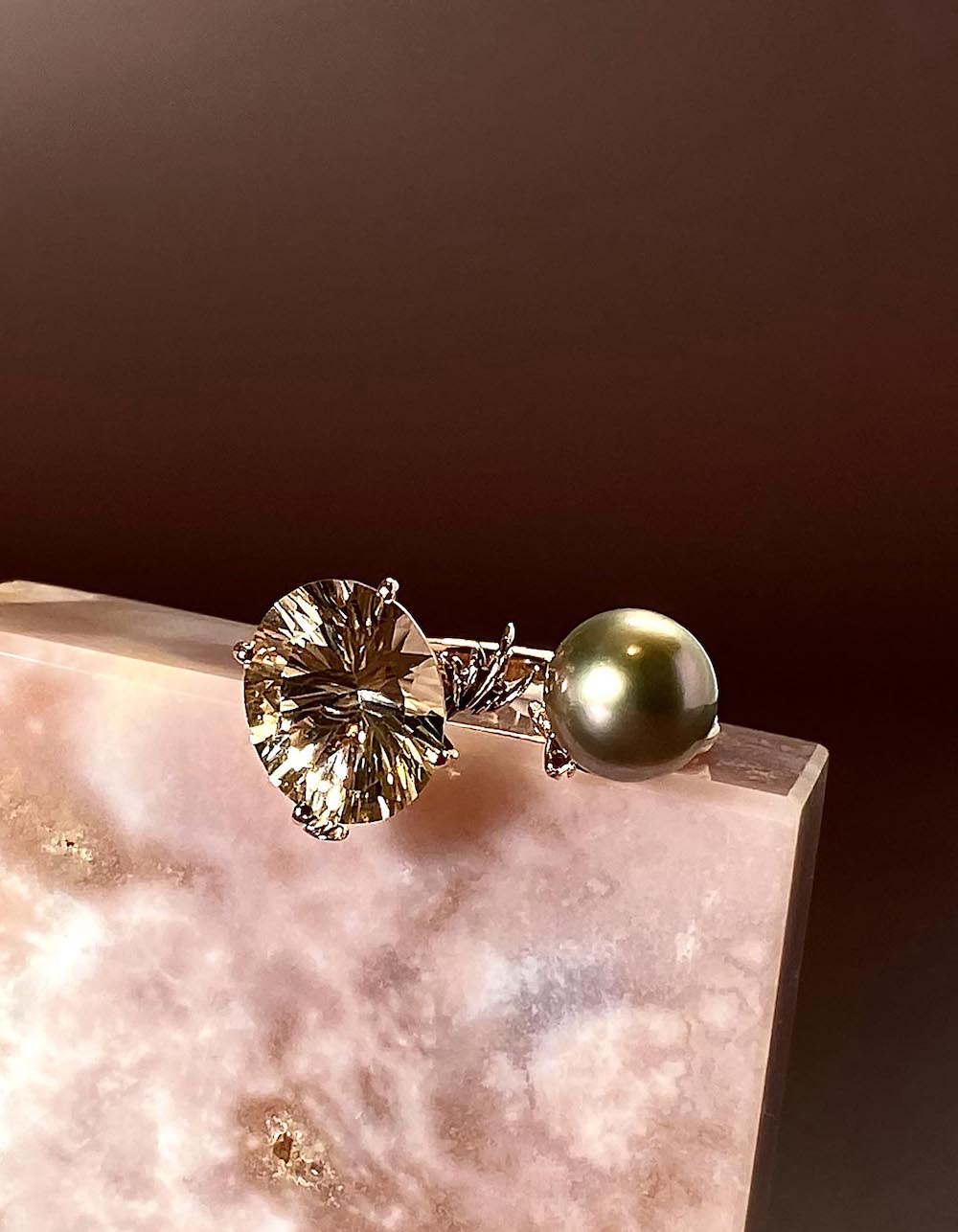 Morganite & Tahitian Pearl Open Ring