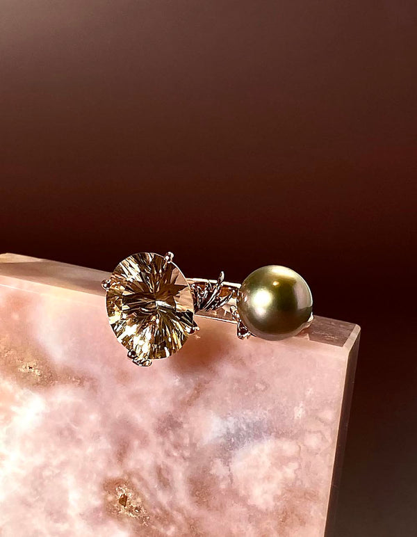 Morganite & Tahitian Pearl Open Ring