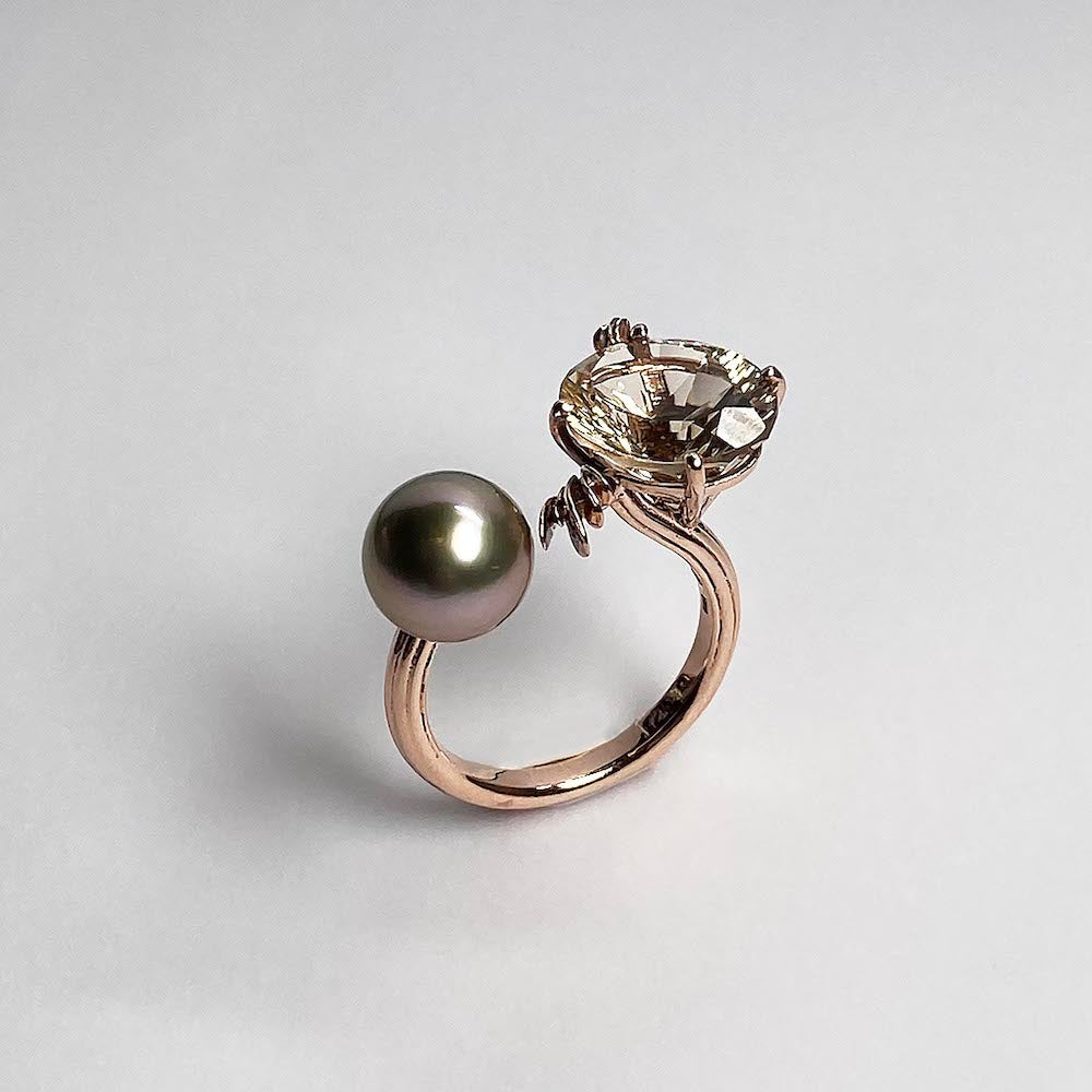 Morganite & Tahitian Pearl Open Ring