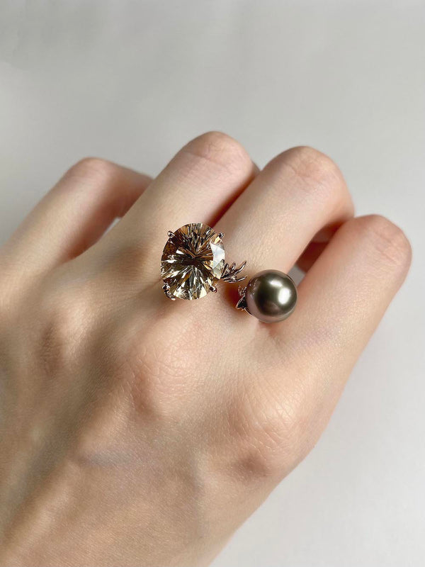 Morganite & Tahitian Pearl Open Ring