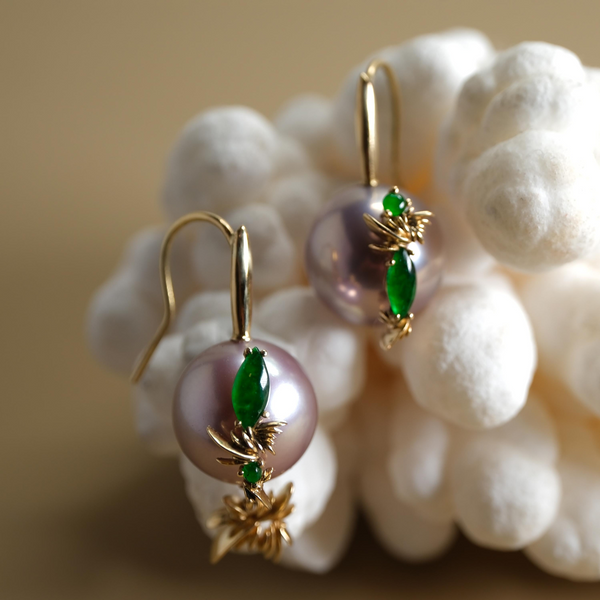 Lavender Pearl And Jade Earrings